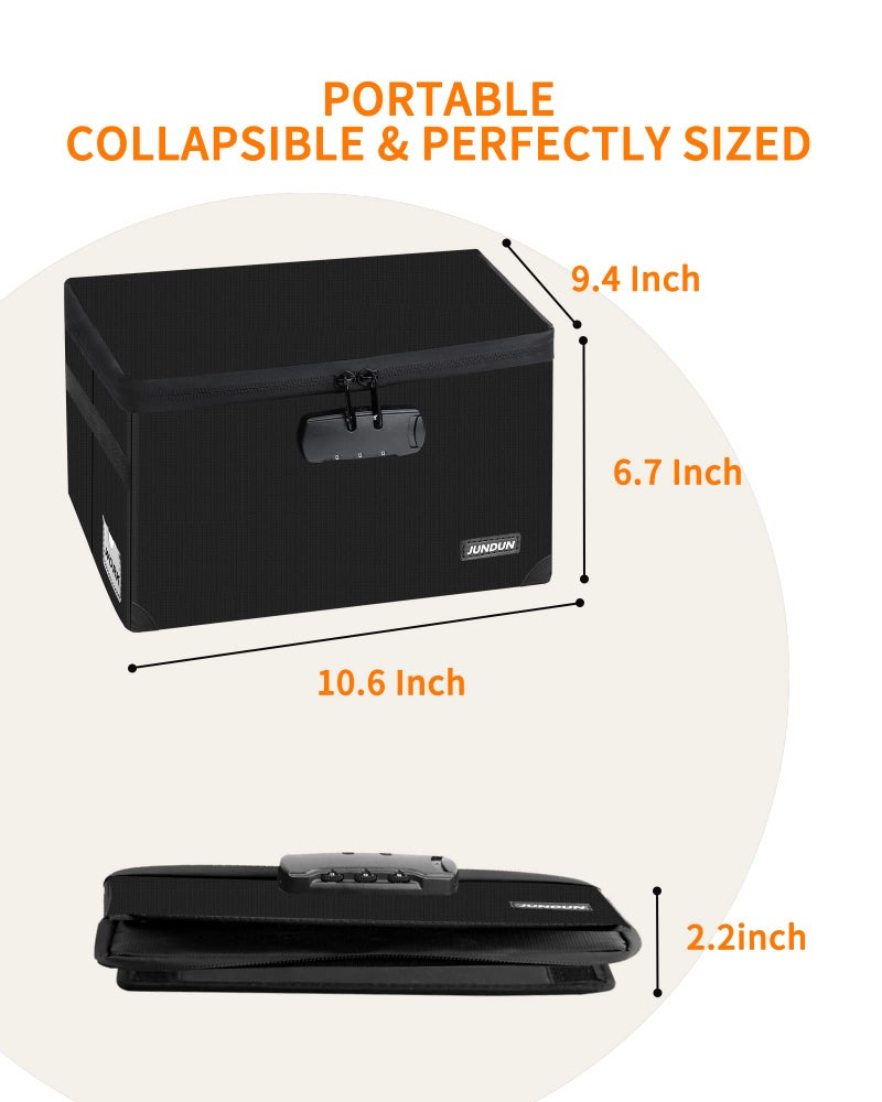JUNDUN Index Card Holder with Lock,Collapsible Fireproof Index Card Box fits 1200 5x8-Inch Flash Cards - Business, Recipe, or Note Card Storage Boxes - Black - Image 4